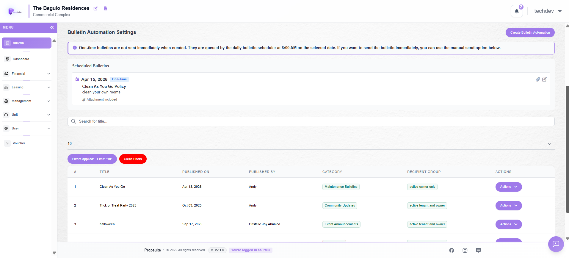 Bulletin Management Screenshot